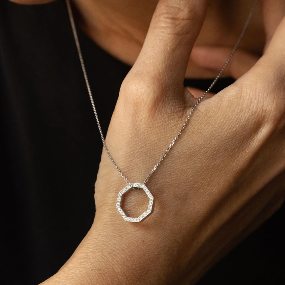 OCTAGONE PENDANT_18K-WHITE_WITH DIAMOND