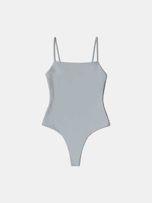 W SQUARE NECK THONG SWIMSUITS - SLATE