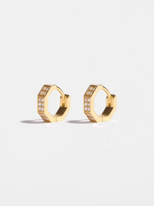 Boucles d'oreilles octogonales 10_18K-Jaune_avec diamant - Paire