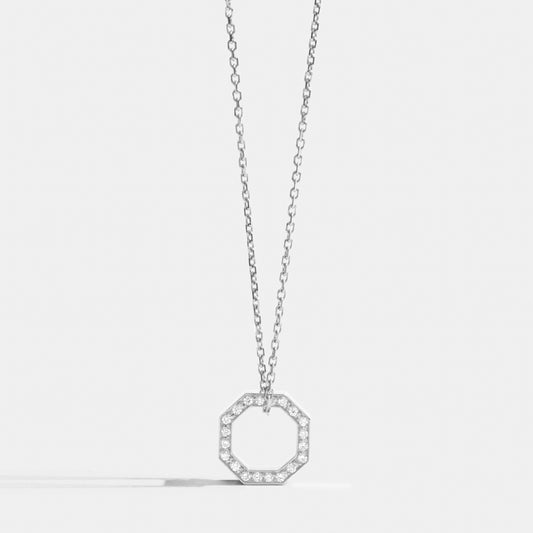 PENDENTIF OCTOGONAL 18 CARATS BLANC AVEC DIAMANT